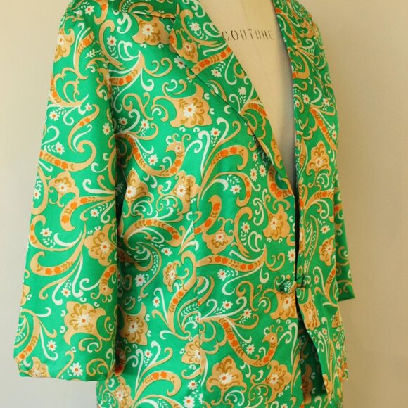 Vintage 1960s Suit, Green and Gold Silk Jacket and Skirt with Pockets, Two Piece - Picture 5 of 10